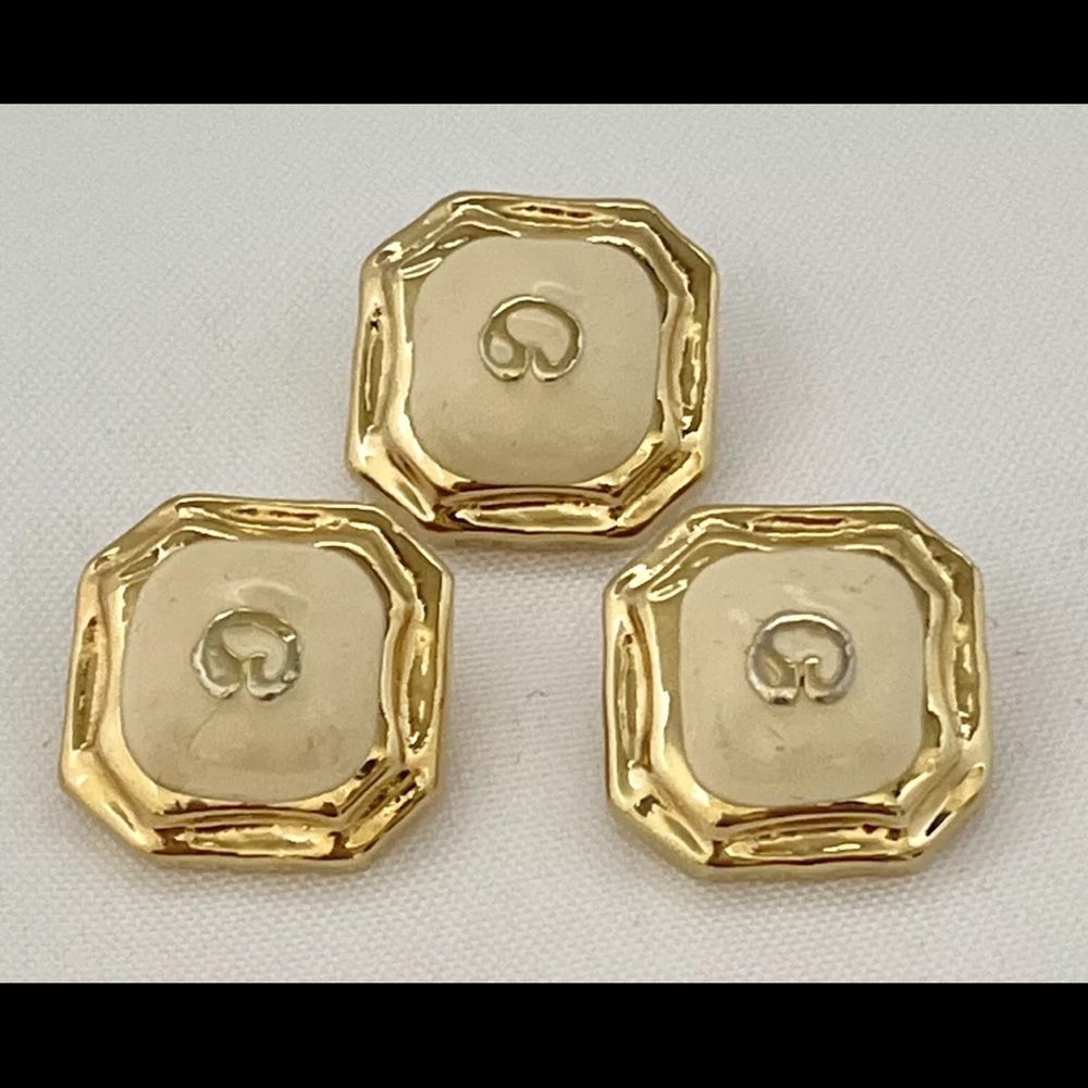 3- St John Replacement Buttons Square Ivory Enamel Gold Metal Logo Single Shank
